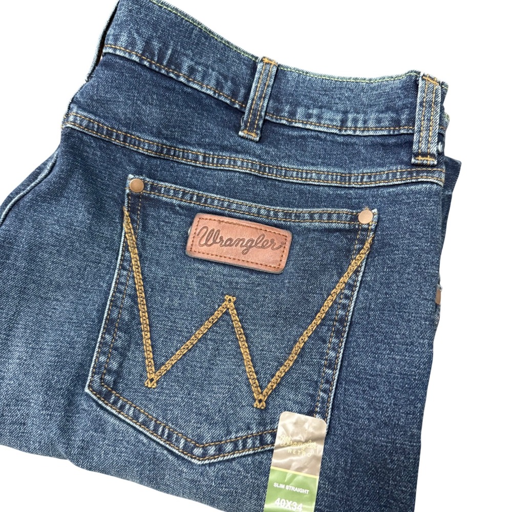 Wrangler Retro Slim Straight Jeans Mens 40x34 Blue Denim 112325734 Stretch - Picture 1 of 11